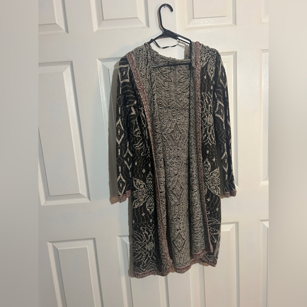 Eddie Bauer Sweater Cardigan Brown Patterned L